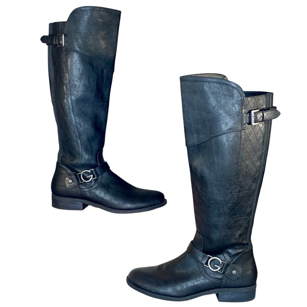 G by Guess Knee High Riding Boots Women's Size 10 Faux Leather Chunky Block Heel